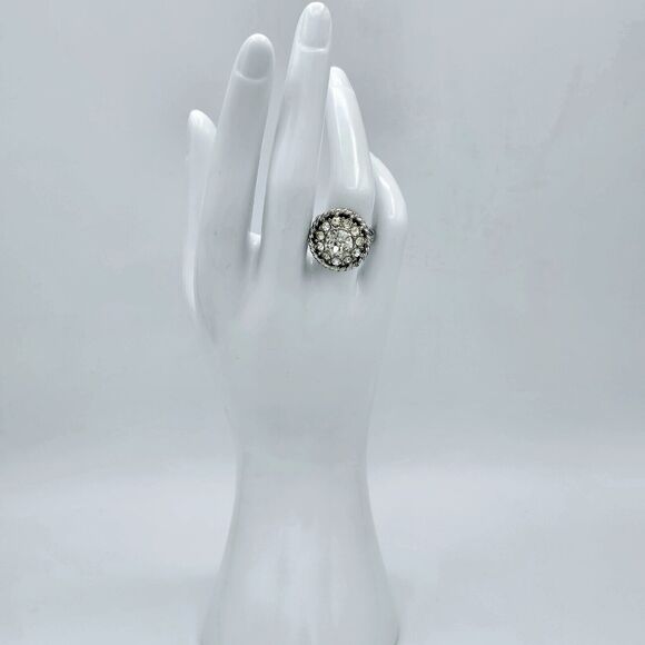 SAC Crystal Gem Ring Vintage Adjustable Gallery Elegant Estate Jewelry Size 7 - Picture 6 of 10